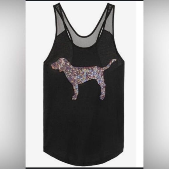 PINK VICTORIA’S SECRET ROSEGOLD BLING DOG MESH TANK / JOGGERS OUTFIT SET XS - Picture 5 of 14